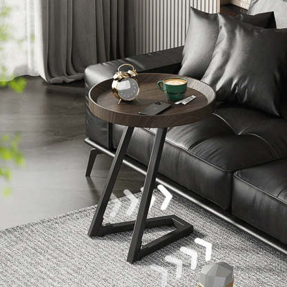Contemporary Round Wood Steel Side Table