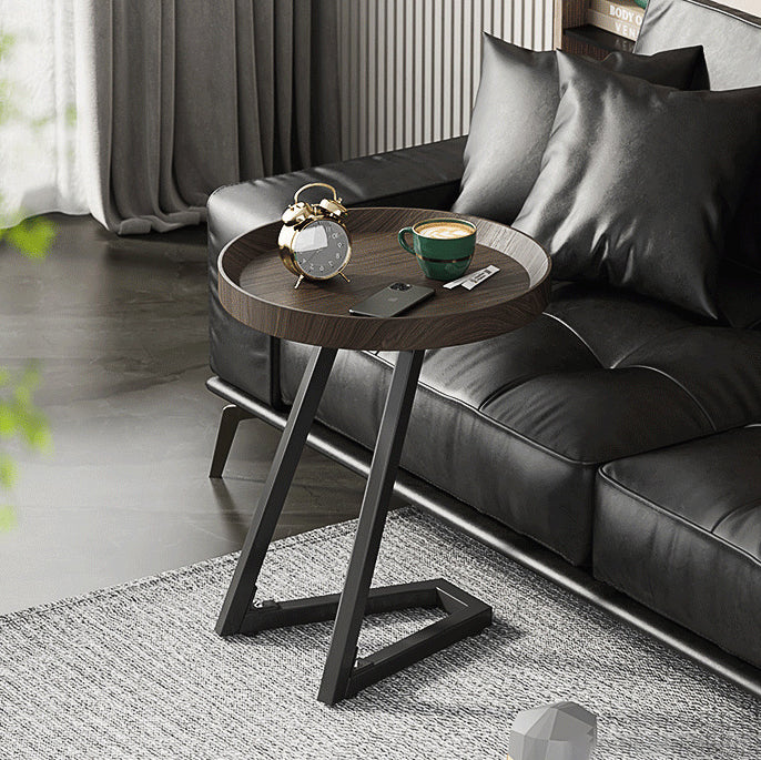 Contemporary Round Wood Steel Side Table