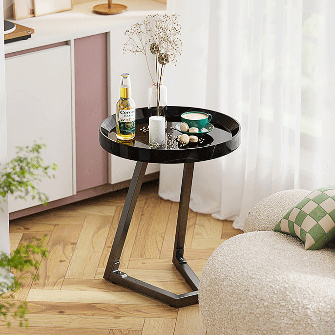 Contemporary Round Wood Steel Side Table