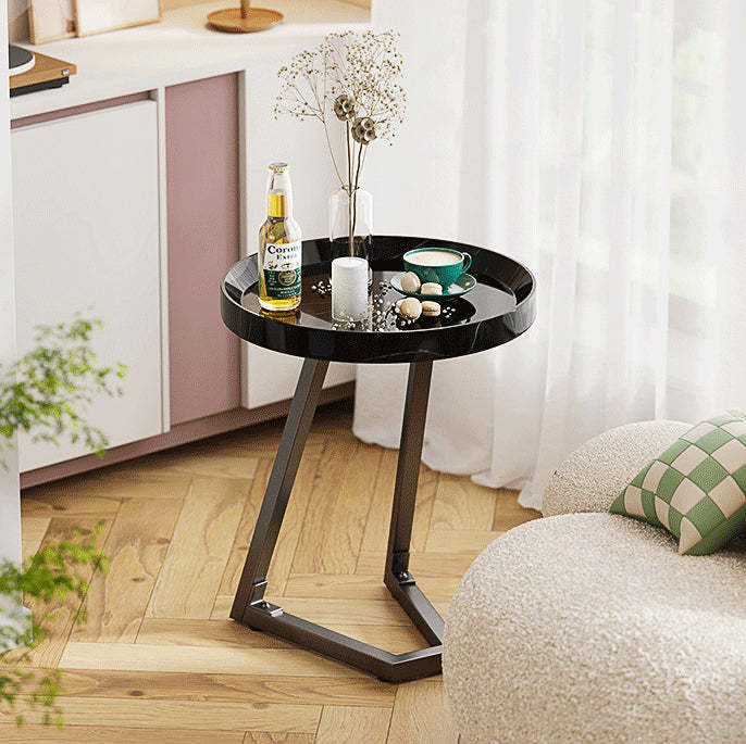 Contemporary Round Wood Steel Side Table