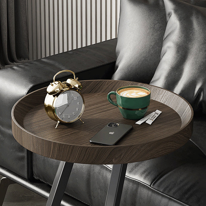 Contemporary Round Wood Steel Side Table