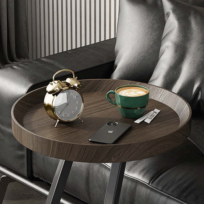 Contemporary Round Wood Steel Side Table