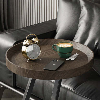 Contemporary Round Wood Steel Side Table