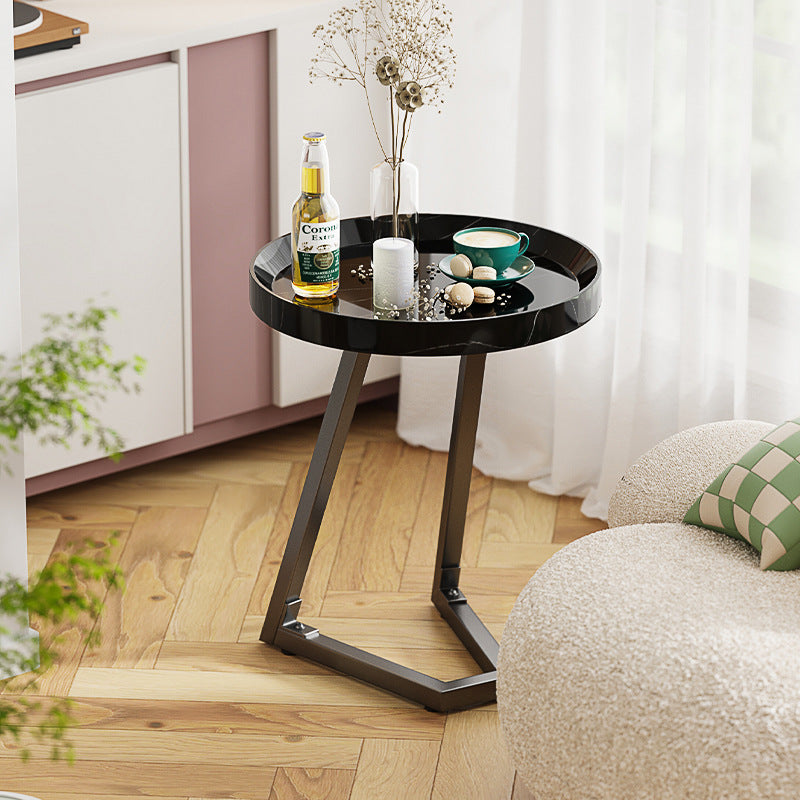 Contemporary Round Wood Steel Side Table