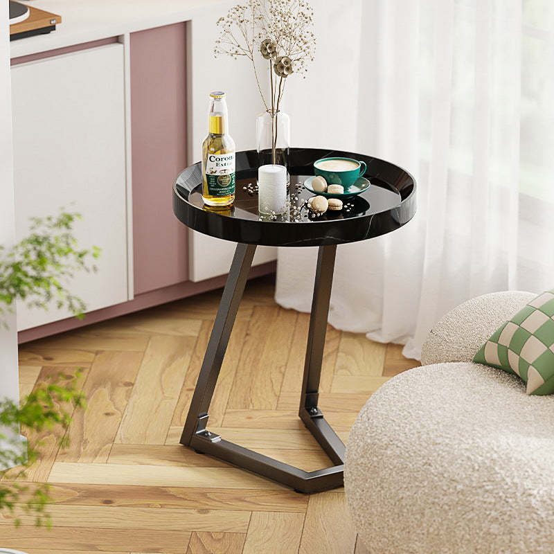Contemporary Round Wood Steel Side Table