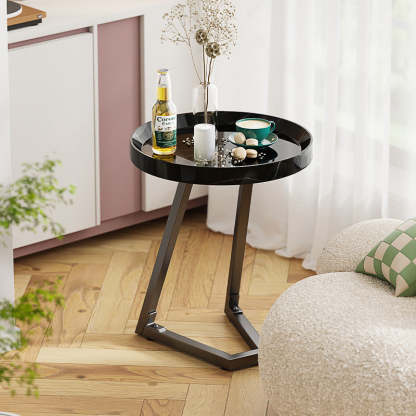 Contemporary Round Wood Steel Side Table
