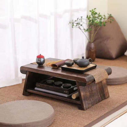 Japanese Solid Wood Coffee Table with Shelf