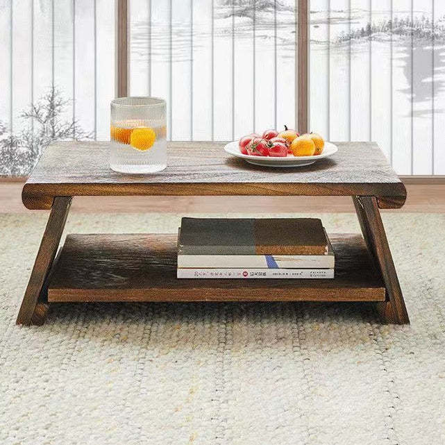 Japanese Solid Wood Coffee Table with Shelf