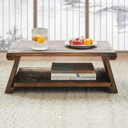 Japanese Solid Wood Coffee Table with Shelf