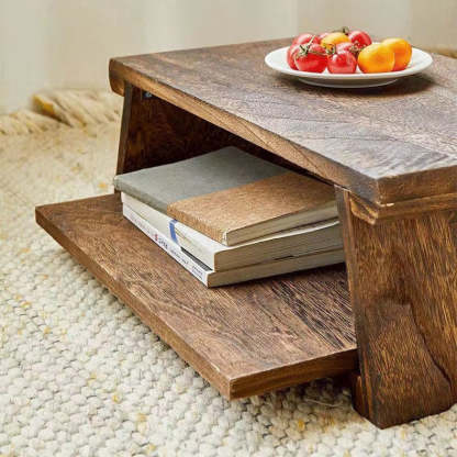 Japanese Solid Wood Coffee Table with Shelf