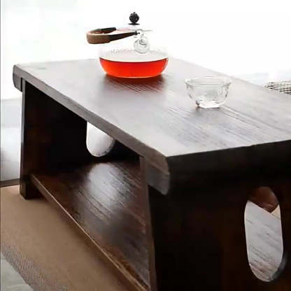 Japanese Solid Wood Coffee Table with Shelf