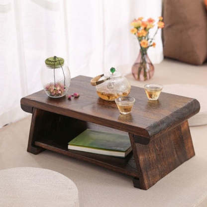Japanese Solid Wood Coffee Table with Shelf