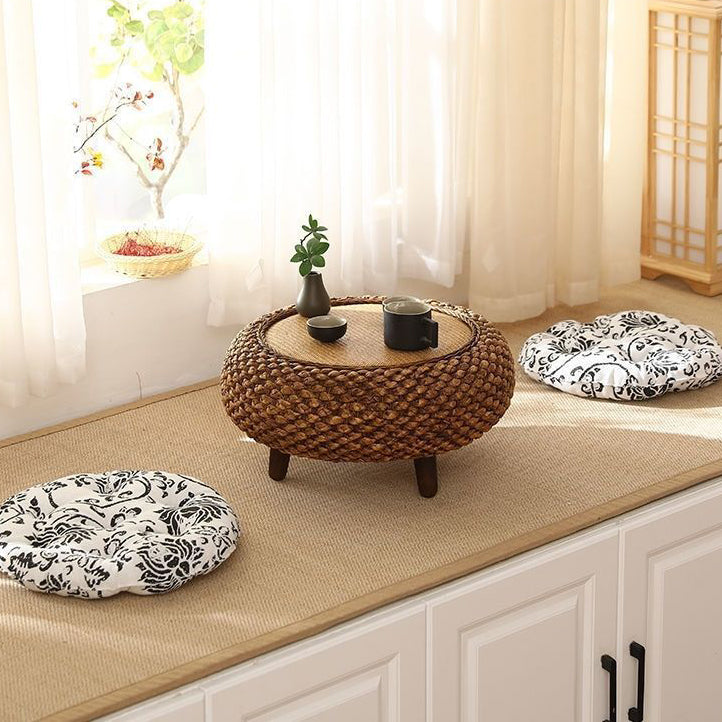 Japanese Rattan Wood Coffee Table with Storage — Walnut Color