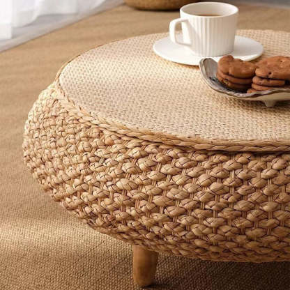 Japanese Rattan Wood Coffee Table with Storage