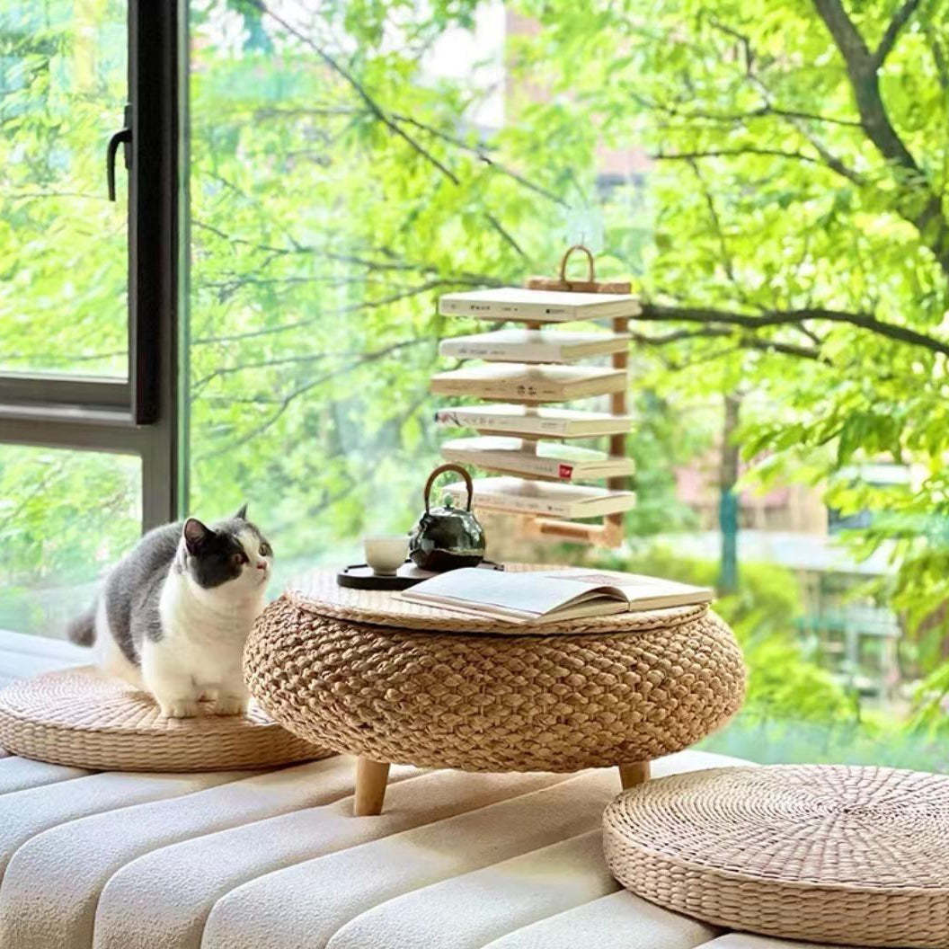 Japanese Rattan Wood Coffee Table with Storage