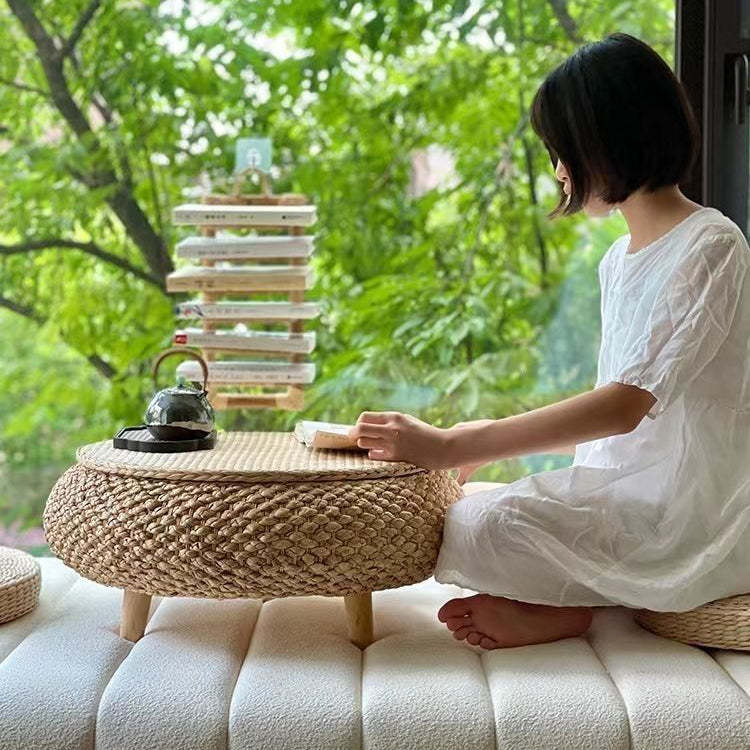 Japanese Rattan Wood Coffee Table with Storage