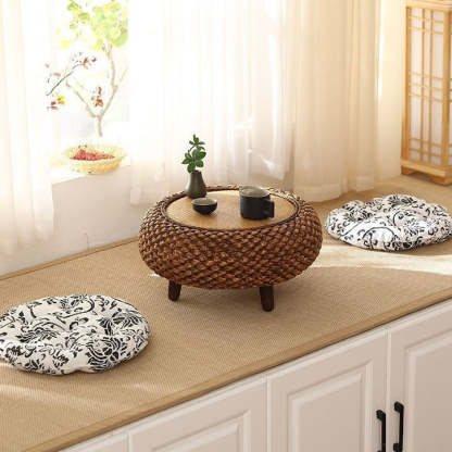 Japanese Rattan Wood Coffee Table with Storage — Walnut Color