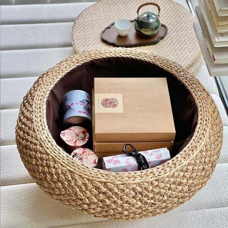 Japanese Rattan Wood Coffee Table with Storage