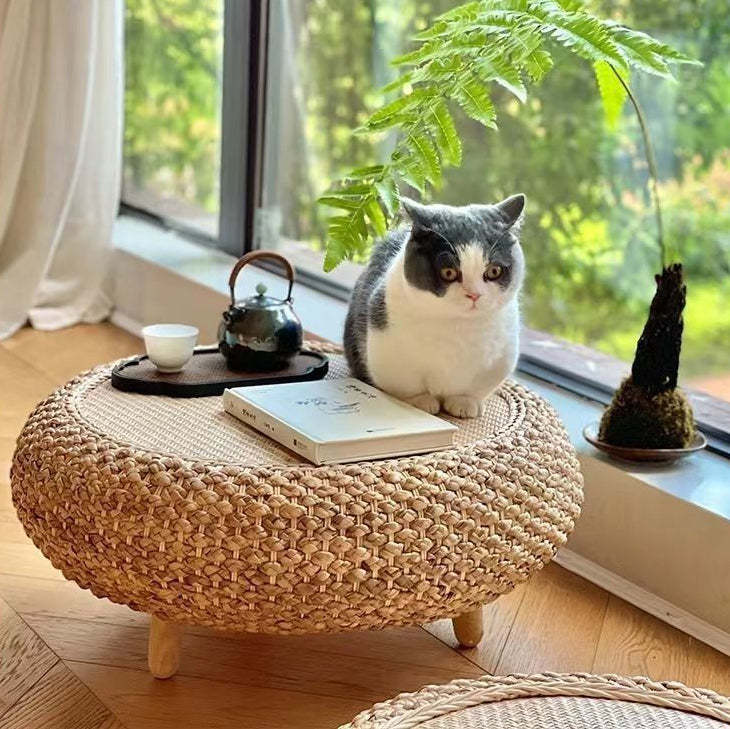 Japanese Rattan Wood Coffee Table with Storage