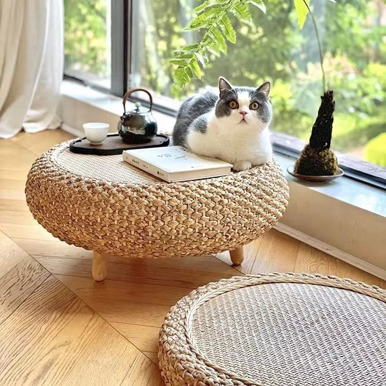 Japanese Rattan Wood Coffee Table with Storage