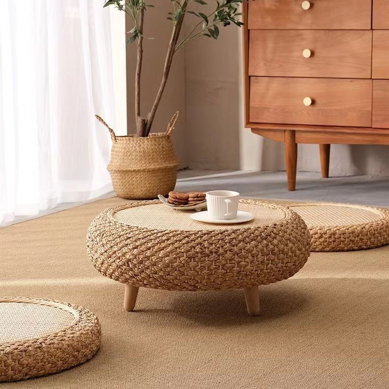 Japanese Rattan Wood Coffee Table with Storage