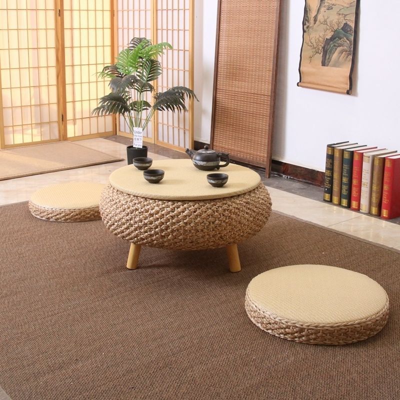Japanese Rattan Wood Coffee Table with Storage