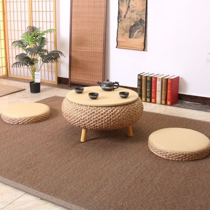 Japanese Rattan Wood Coffee Table with Storage