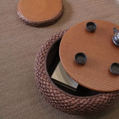 Japanese Rattan Wood Coffee Table with Storage