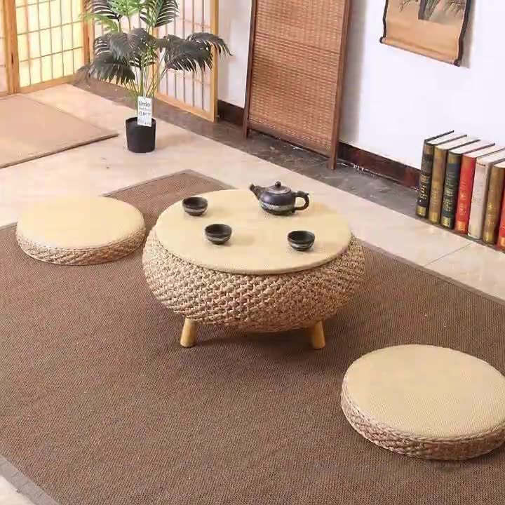 Traditional storage wood coffee tables in rattan wood