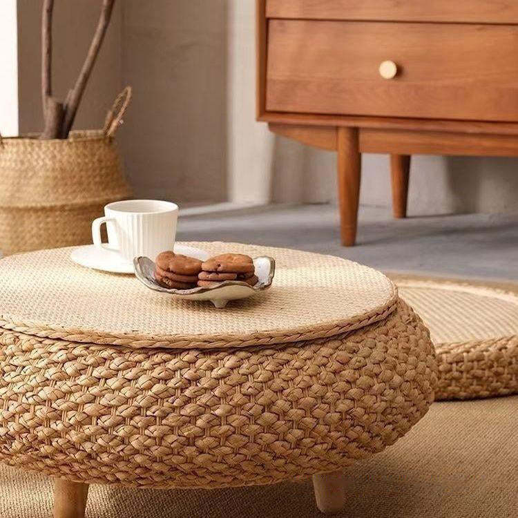 Japanese Rattan Wood Coffee Table with Storage
