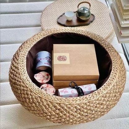 Japanese Rattan Wood Coffee Table with Storage