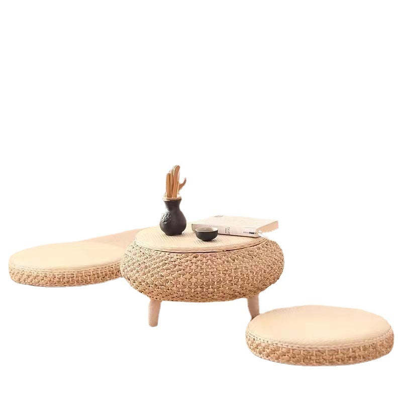 Japanese Rattan Wood Coffee Table with Storage