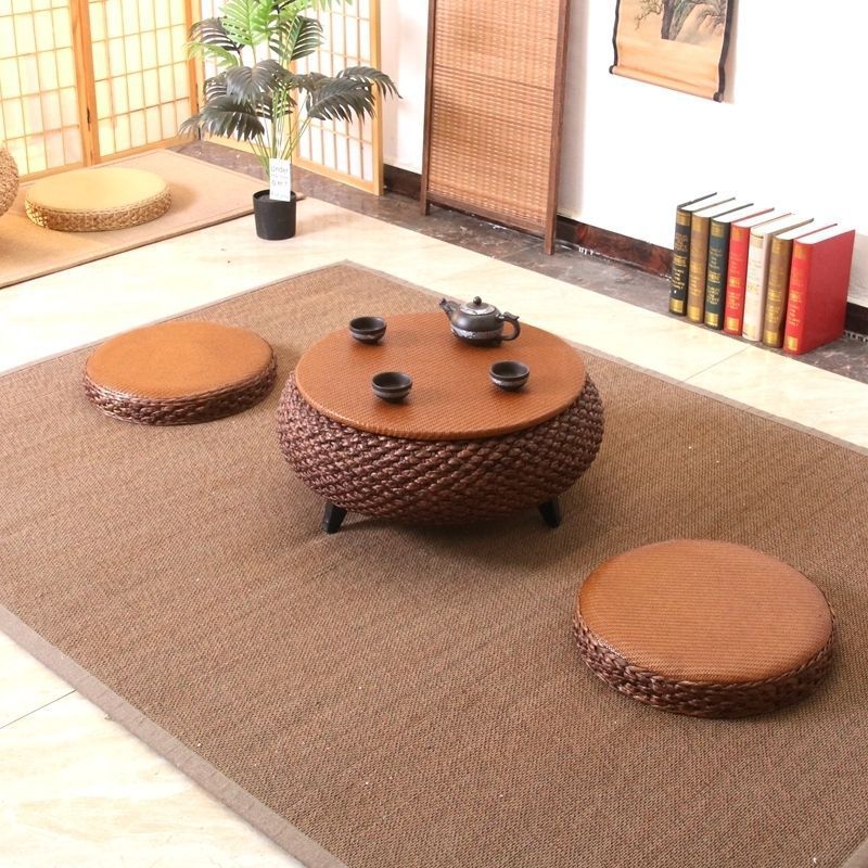 Japanese Rattan Wood Coffee Table with Storage