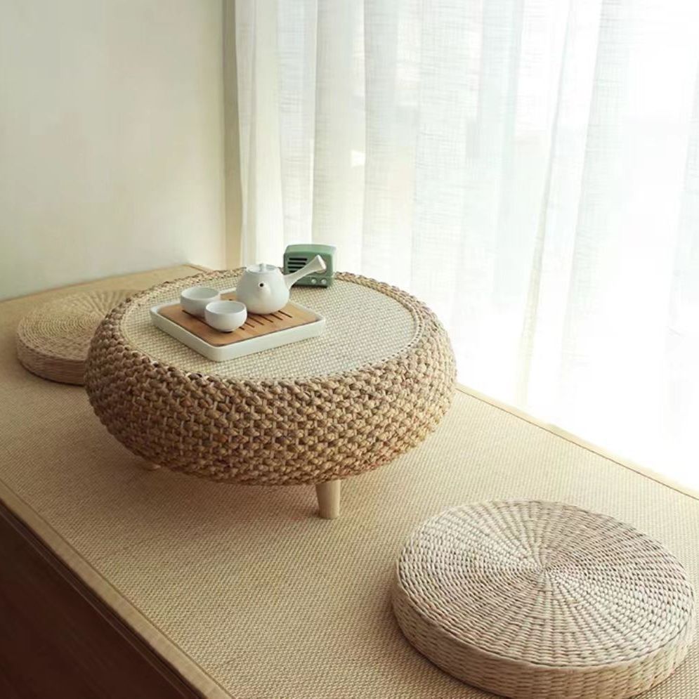 Japanese Rattan Wood Coffee Table with Storage