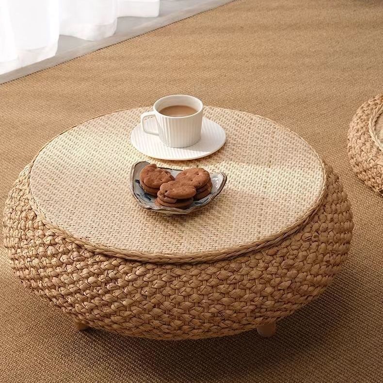 Japanese Rattan Wood Coffee Table with Storage