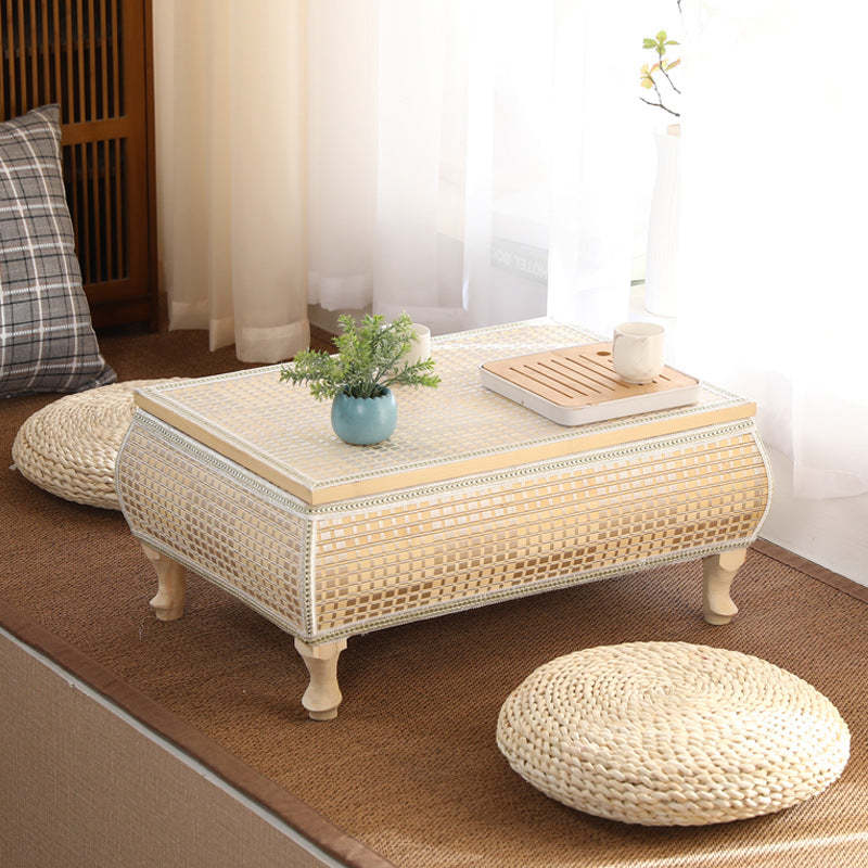 Japanese Bamboo Wood Coffee Table with Storage