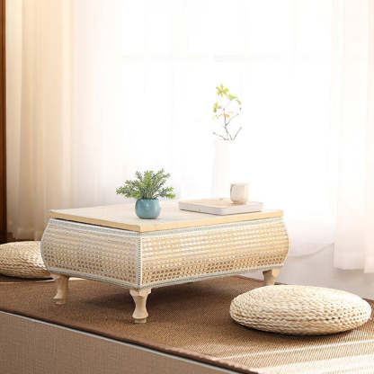Japanese Bamboo Wood Coffee Table with Storage