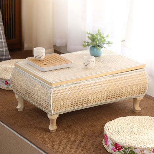 Japanese Bamboo Wood Coffee Table with Storage