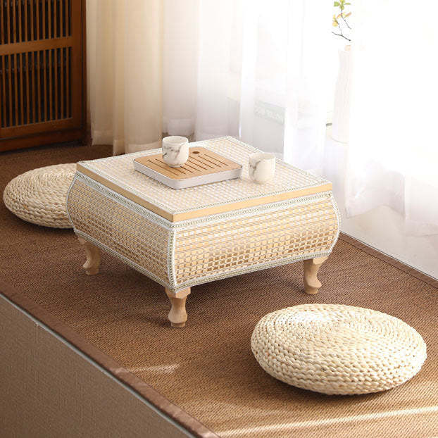 Japanese Bamboo Wood Coffee Table with Storage