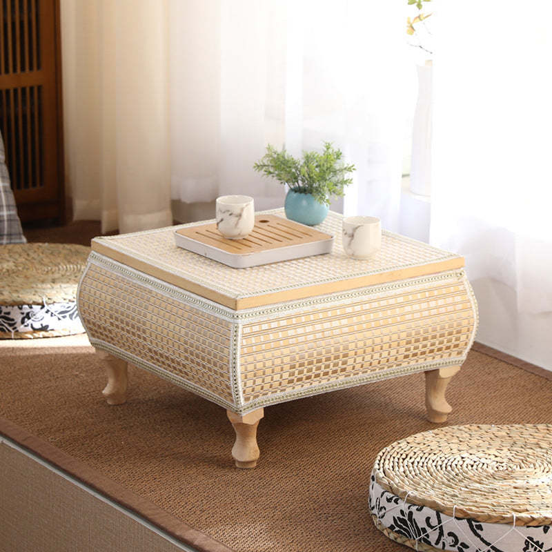 Japanese Bamboo Wood Coffee Table with Storage