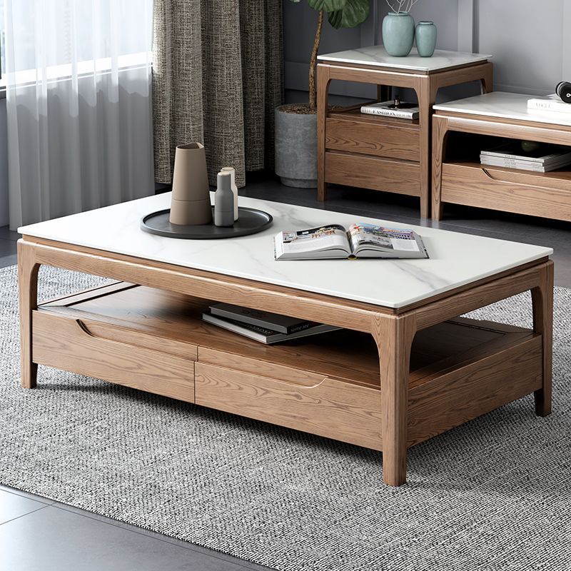 Chinese Ash Wood Slate Coffee Table