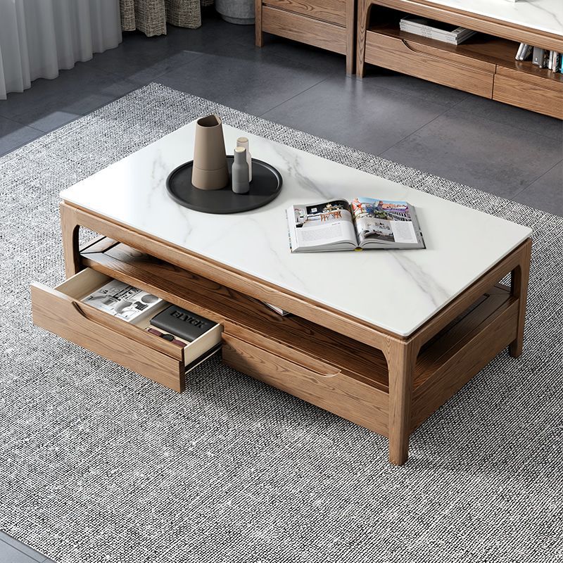 Chinese Ash Wood Slate Coffee Table