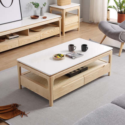 Chinese Ash Wood Slate Coffee Table
