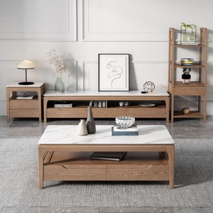 Chinese Ash Wood Slate Coffee Table