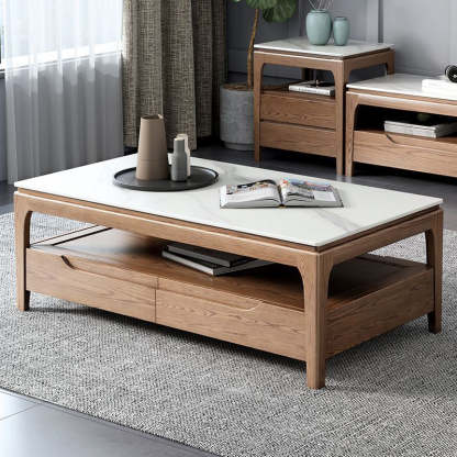 Chinese Ash Wood Slate Coffee Table