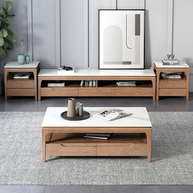 Traditional ash slate coffee tables in wood glass