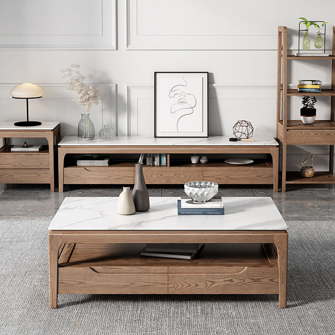 Chinese Ash Wood Slate Coffee Table