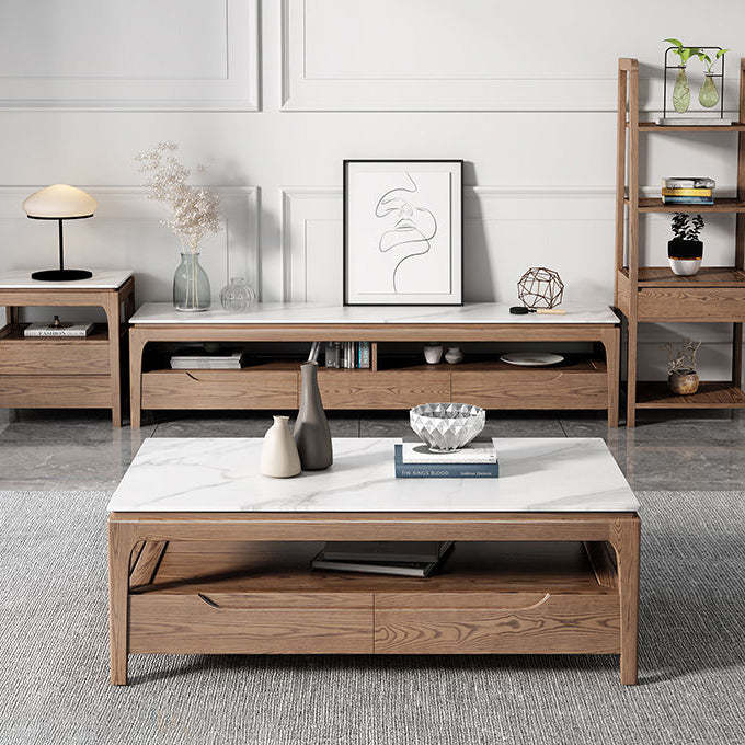 Chinese Ash Wood Slate Coffee Table