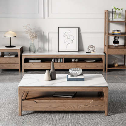 Chinese Ash Wood Slate Coffee Table