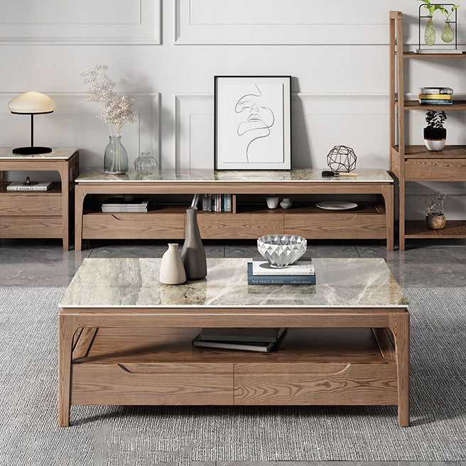 Chinese Ash Wood Slate Coffee Table